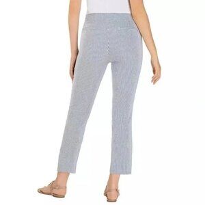 Hilary Radley Women's Casual Cropped Capri Pants Blue White Striped - S